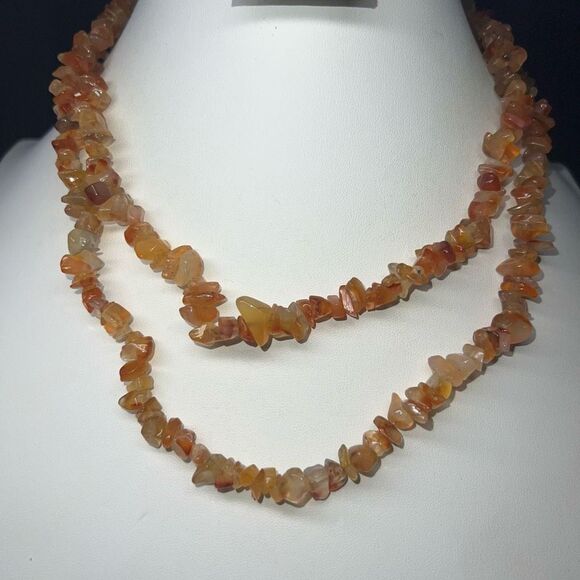 Chunky Orange Agate Boho Beaded Necklace - Picture 1 of 6